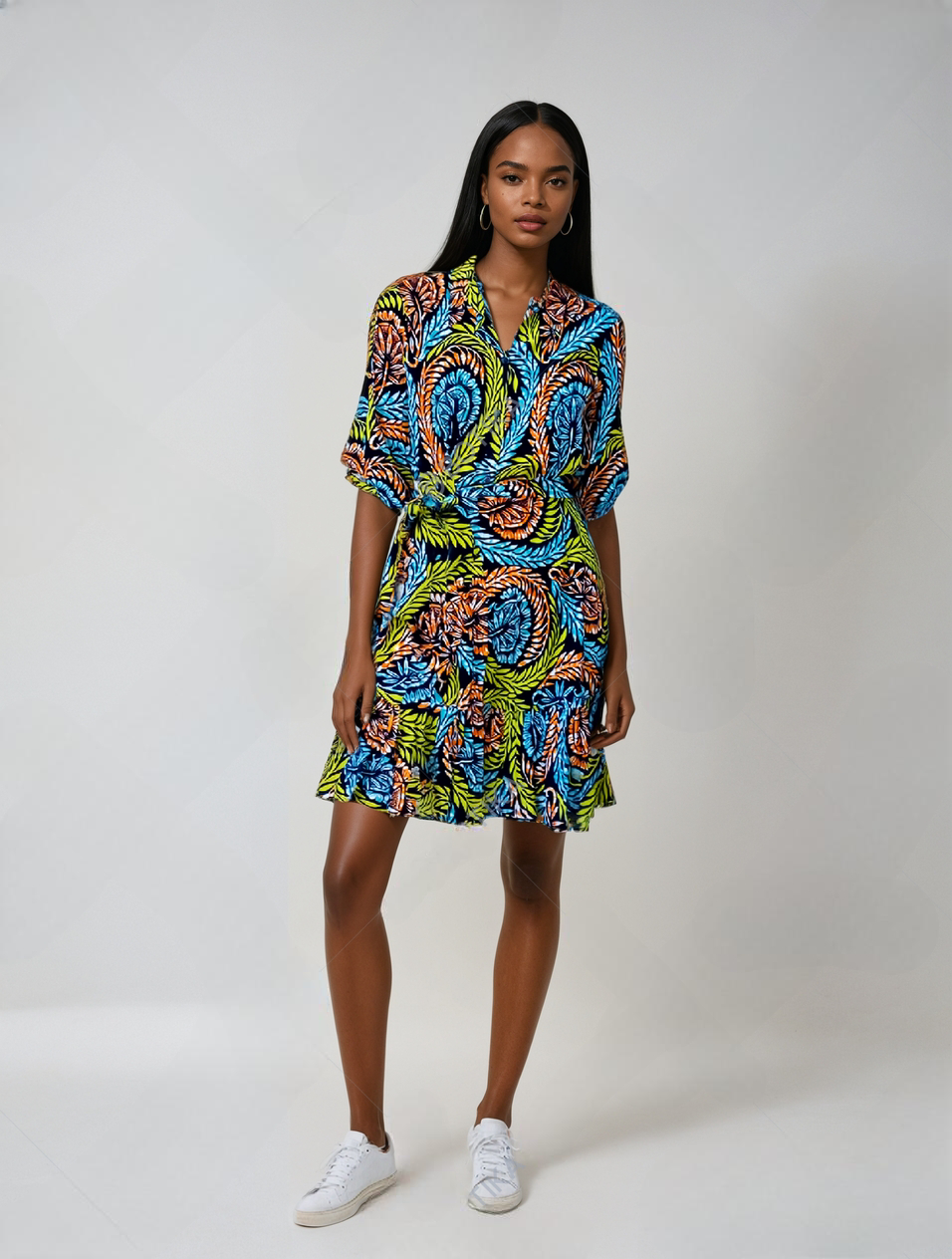 Orange African Print Shirt Dress – Jessie Short Ruffle Hem Handmade Style