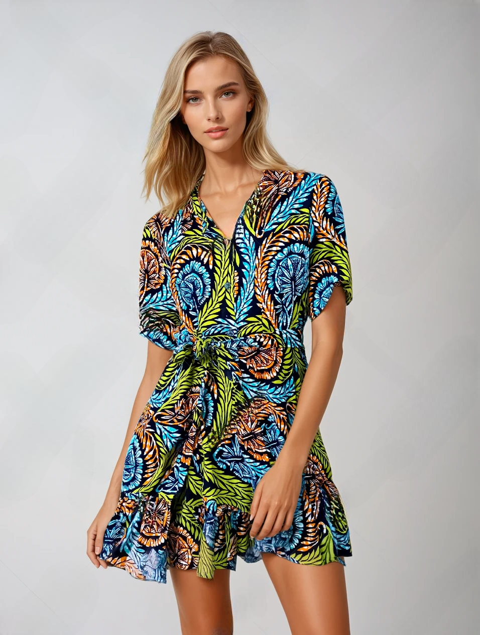 Orange African Print Shirt Dress – Jessie Short Ruffle Hem Handmade Style