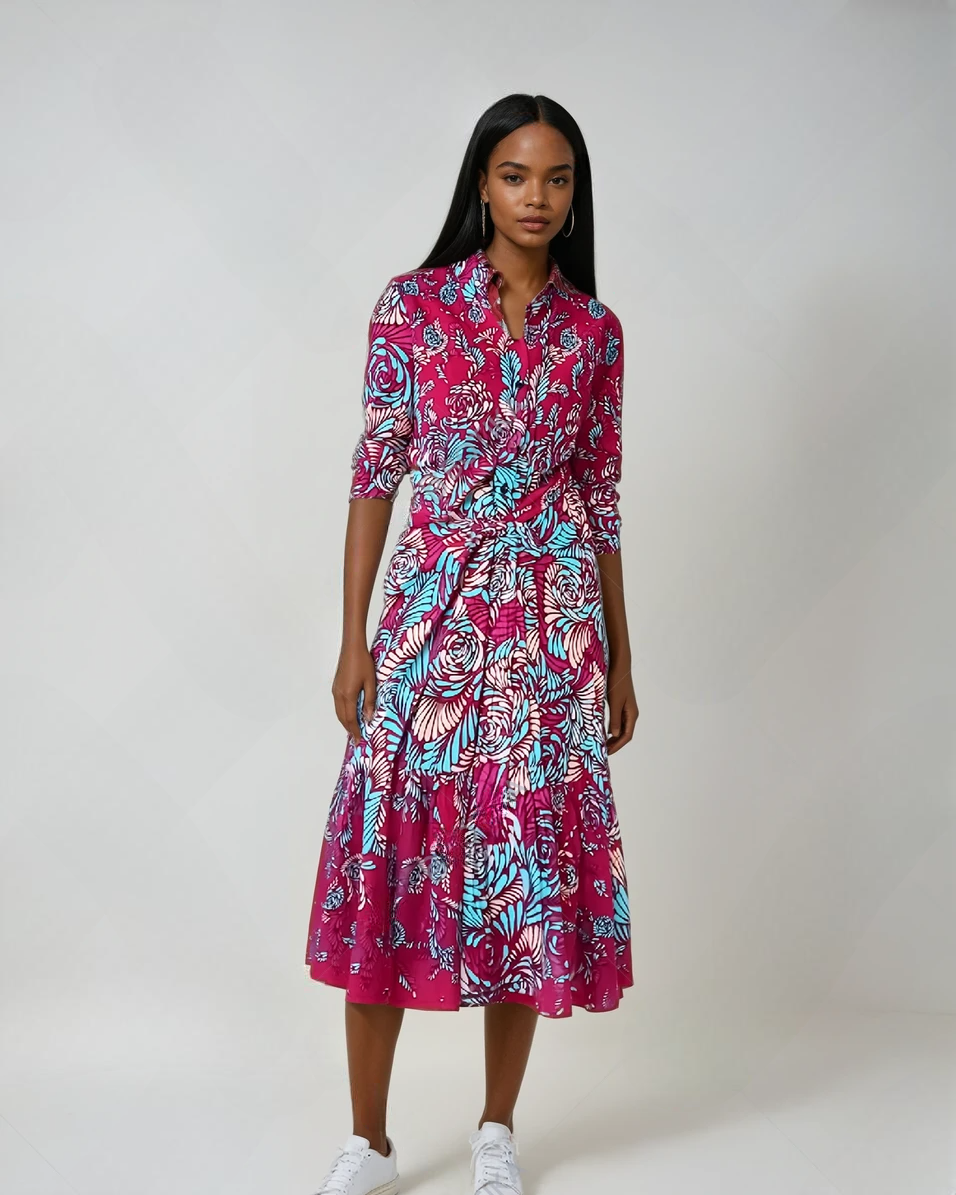Red African Print Shirt Dress – Jessica Handmade Ruffle Hem