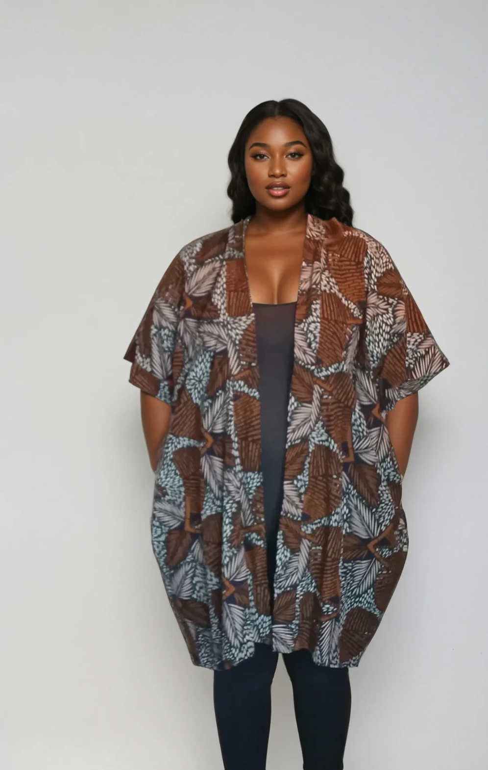 African Print Kimono Jacket – Brown Oversized Handmade Style
