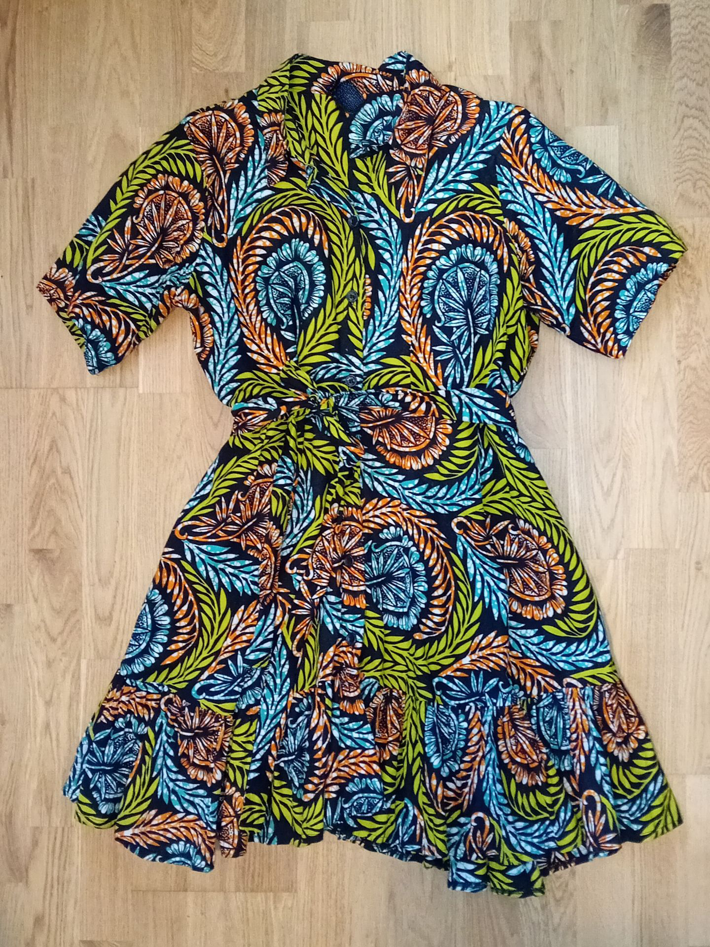 Orange African Print Shirt Dress – Jessie Short Ruffle Hem Handmade Style