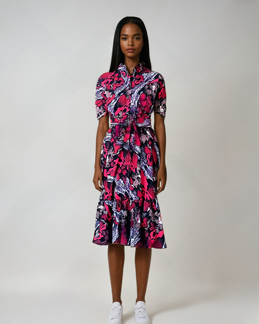 Pink African Print Shirt Dress – Jessica Handmade Ruffle Hem