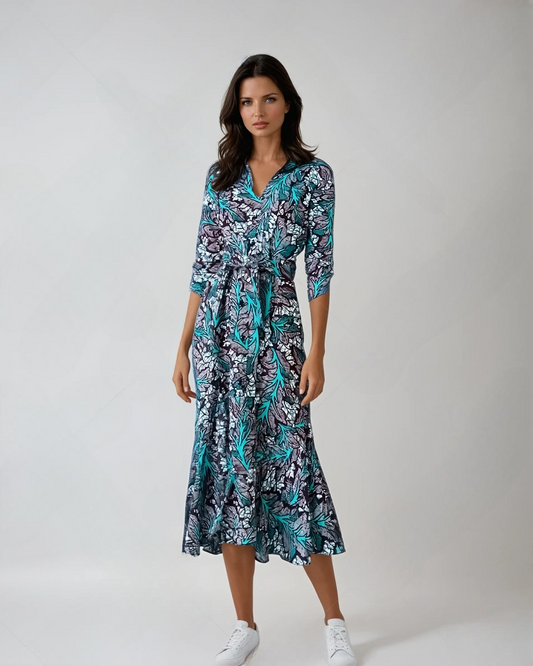 Blue-Green African Print Shirt Dress – Jessica Handmade Ruffle Hem