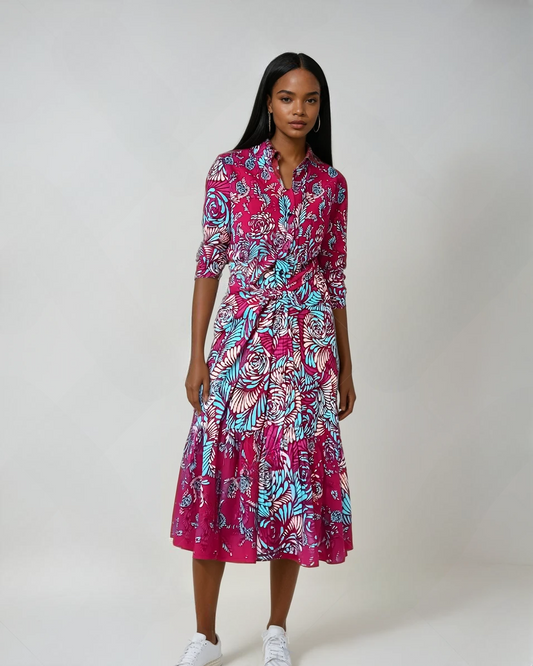 Red African Print Shirt Dress – Jessica Handmade Ruffle Hem