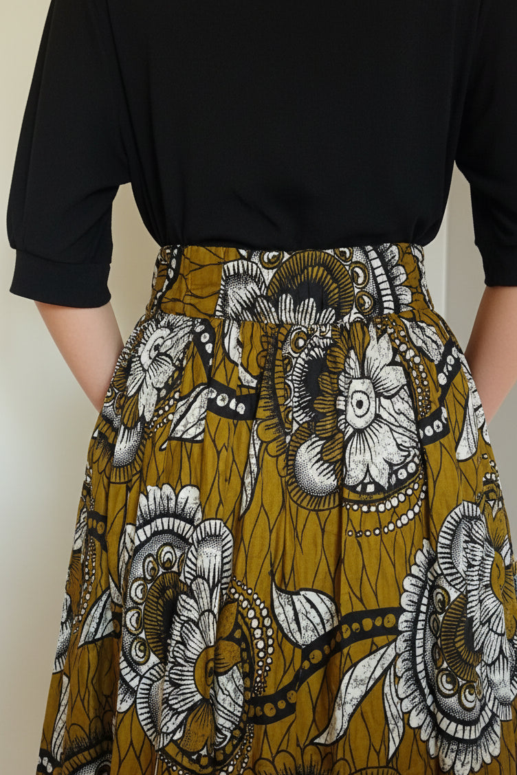 Nha Flor ''My Flower'' African Fabric Print Midi Skirt – Limited Edition