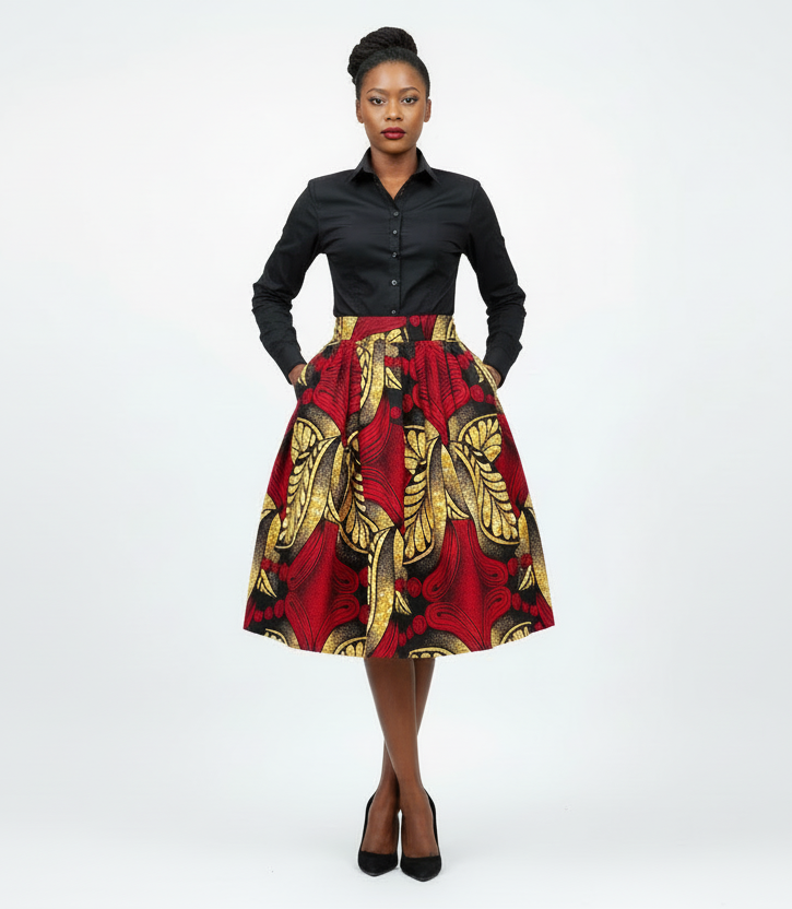 Yamatu "Beautiful Woman" African Fabric Print Midi Skirt – Limited Edition