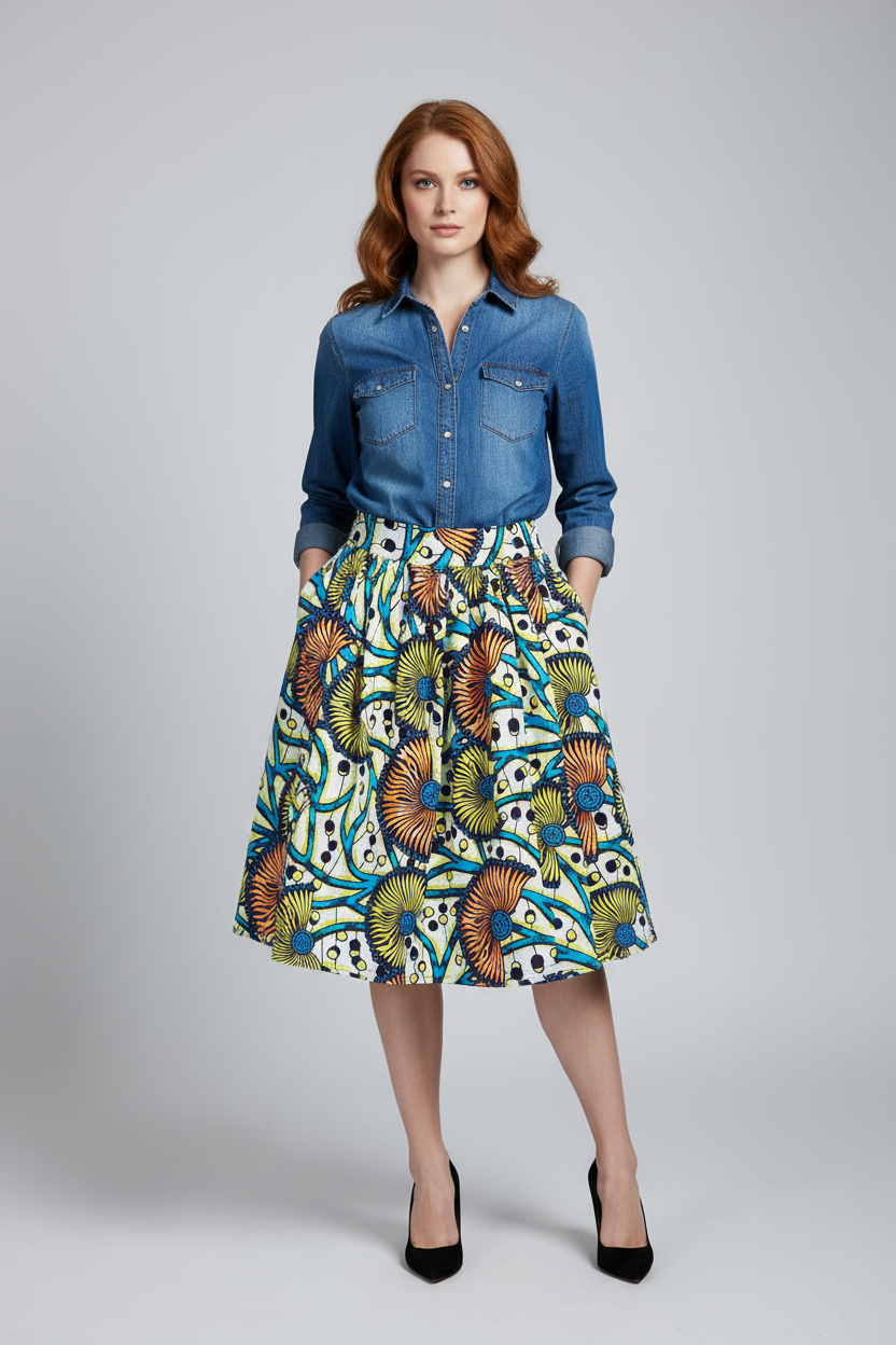 Akosua ''Sunday Girl'' African Fabric Print Midi Skirt – Limited Edition
