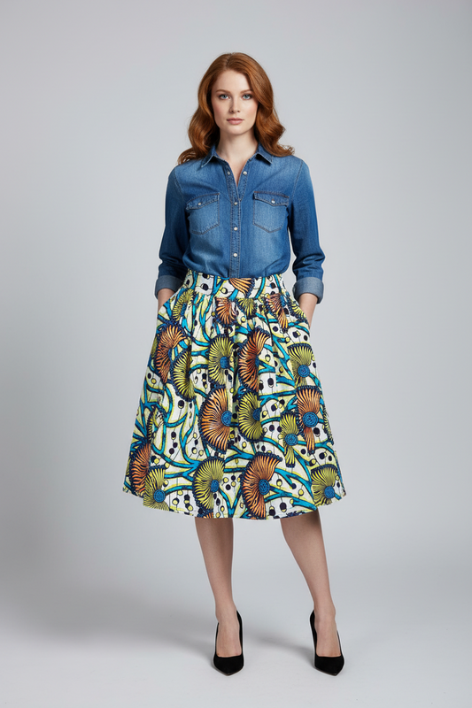 Akosua ''Sunday Girl'' African Fabric Print Midi Skirt – Limited Edition