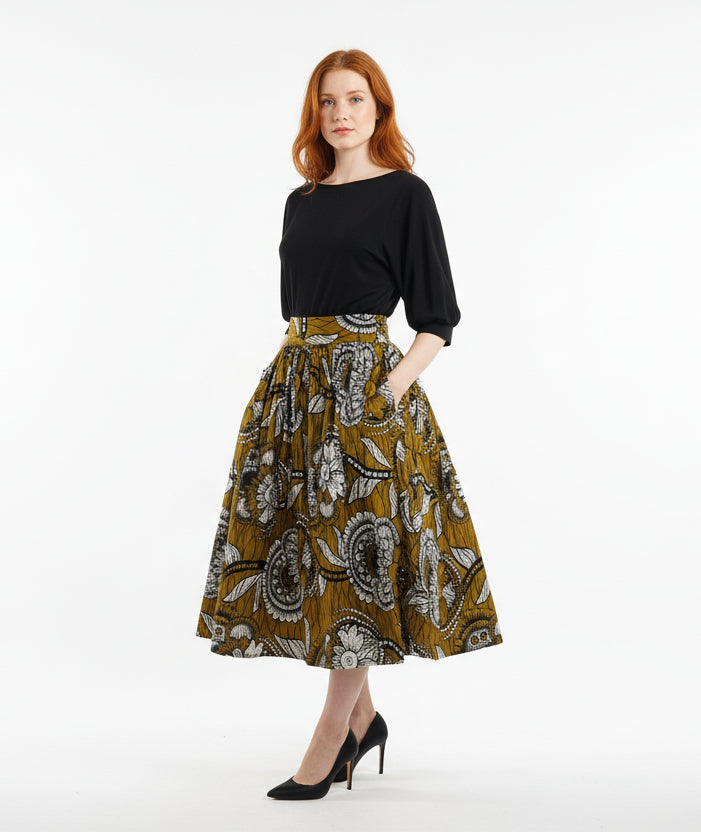 Nha Flor ''My Flower'' African Fabric Print Midi Skirt – Limited Edition