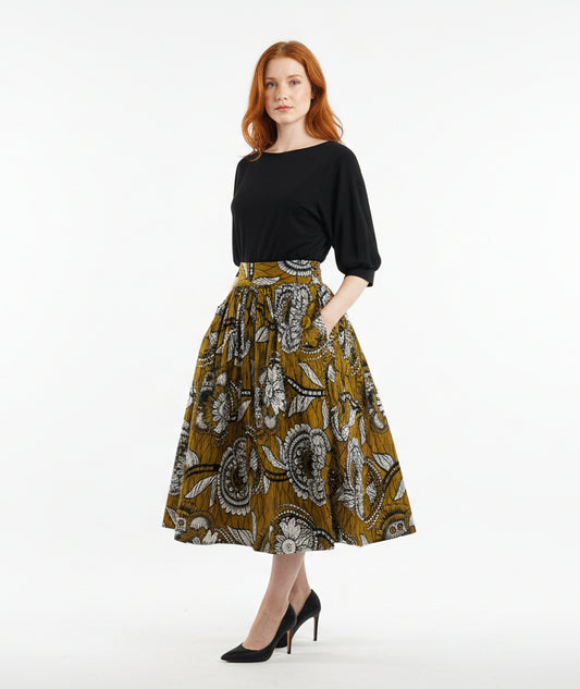 Nha Flor ''My Flower'' African Fabric Print Midi Skirt – Limited Edition