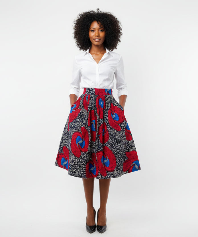 Owusu ''Strong-Willed'' African Fabric Print Midi Skirt – Limited Edition