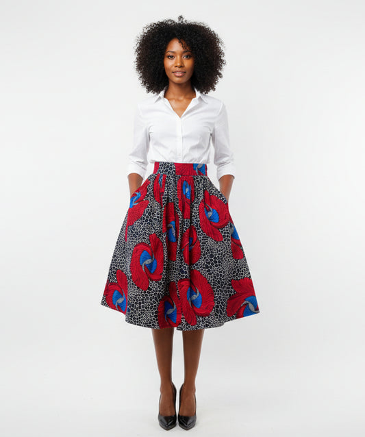 Owusu ''Strong-Willed'' African Fabric Print Midi Skirt – Limited Edition