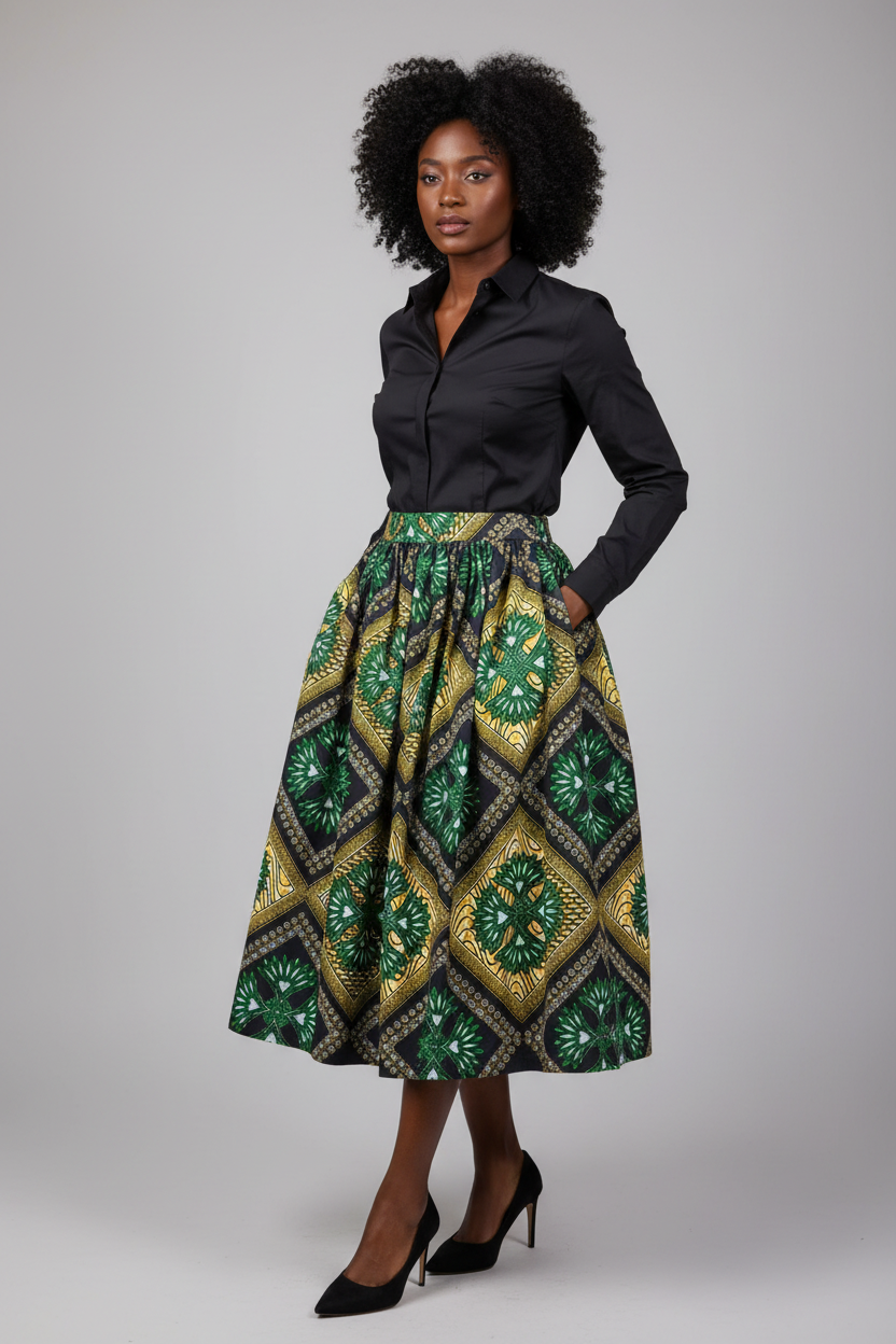 Adesewa ''Crowned With Beauty'' African Fabric Print Midi Skirt – Limited Edition