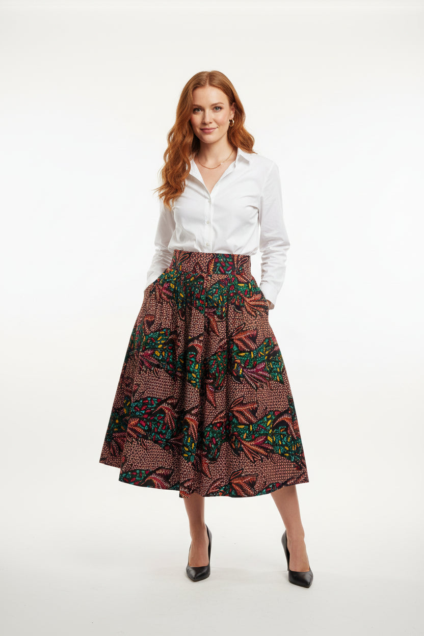 Akoma ''The Heart'' African Fabric Print Midi Skirt – Limited Edition