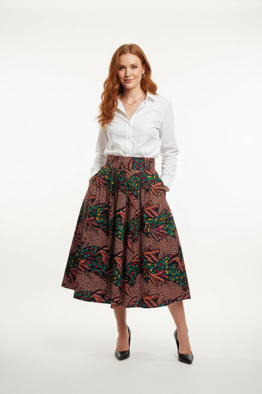 Akoma ''The Heart'' African Fabric Print Midi Skirt – Limited Edition